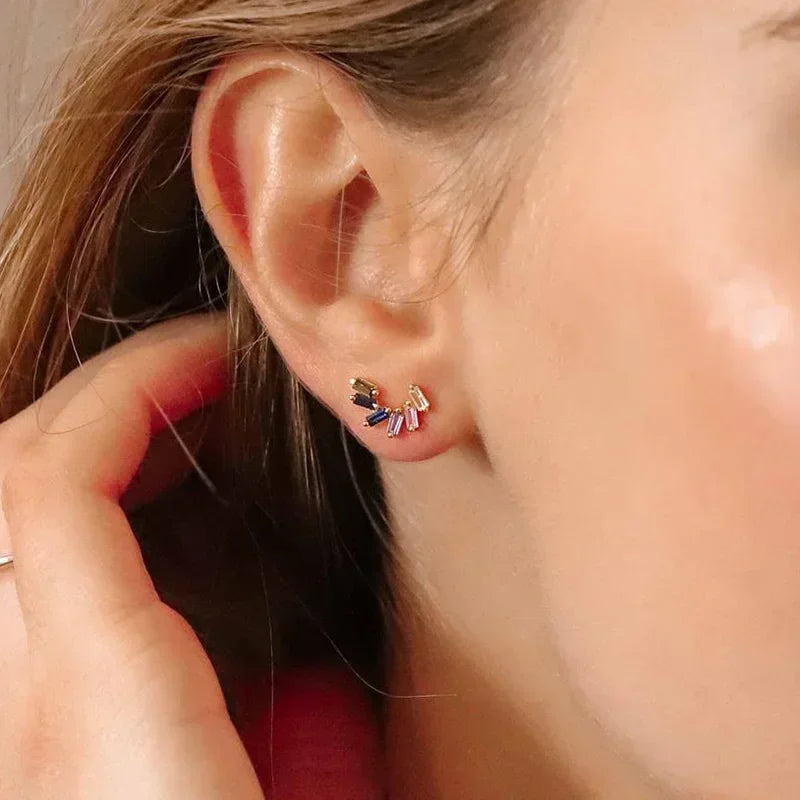 Colorful Crystal Earrings 925 Sterling Silver Ear Needle Stud Earrings for Women Cross Dangle Earrings Party Wedding Jewelry