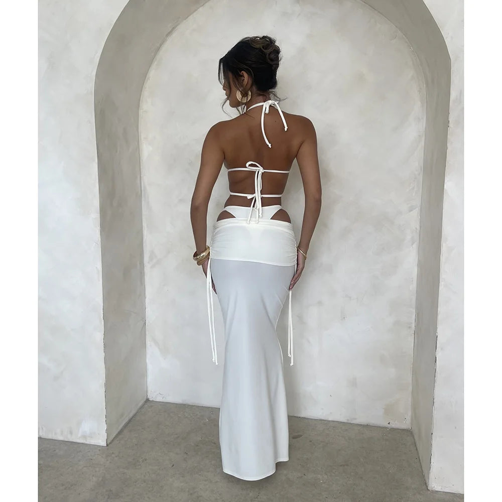 Sexy Solid 3 pieces Bikini Set With Long Skiirt Women Swimsuit 2024 Swimwear Bathing Suit Beachwear Sexy Bikinis Biquini female