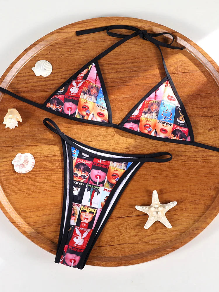 Triangle Bikini Set For Women Sexy Bathing Suit Bandeau Biquinis 2025 Swimwear Low Waist Bikinis Beachwear Bordered Swimsuit