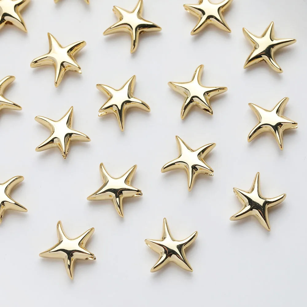 2PCS 14K Gold Plated Brass Starfish Beads Spacer Jewelry DIY Making Supplies Material Accessories