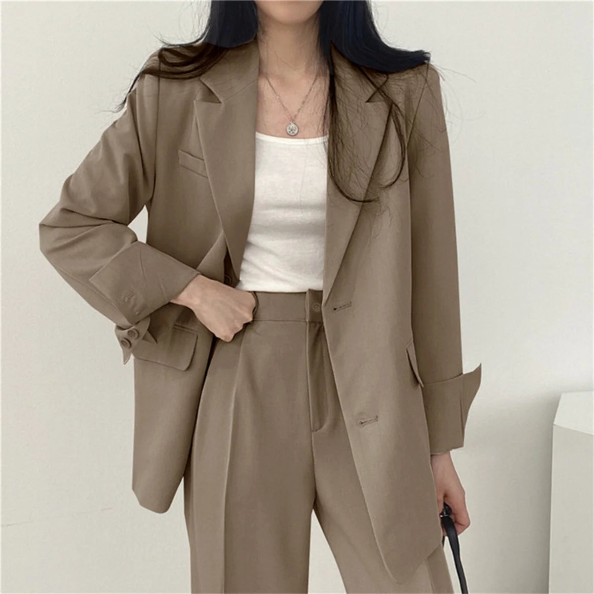2025 Autumn New Women's Clothing Suit Jacket Casual Pants Set Wide Leg Suit Pants Elegant Office Lady Business Suit Set Blazers