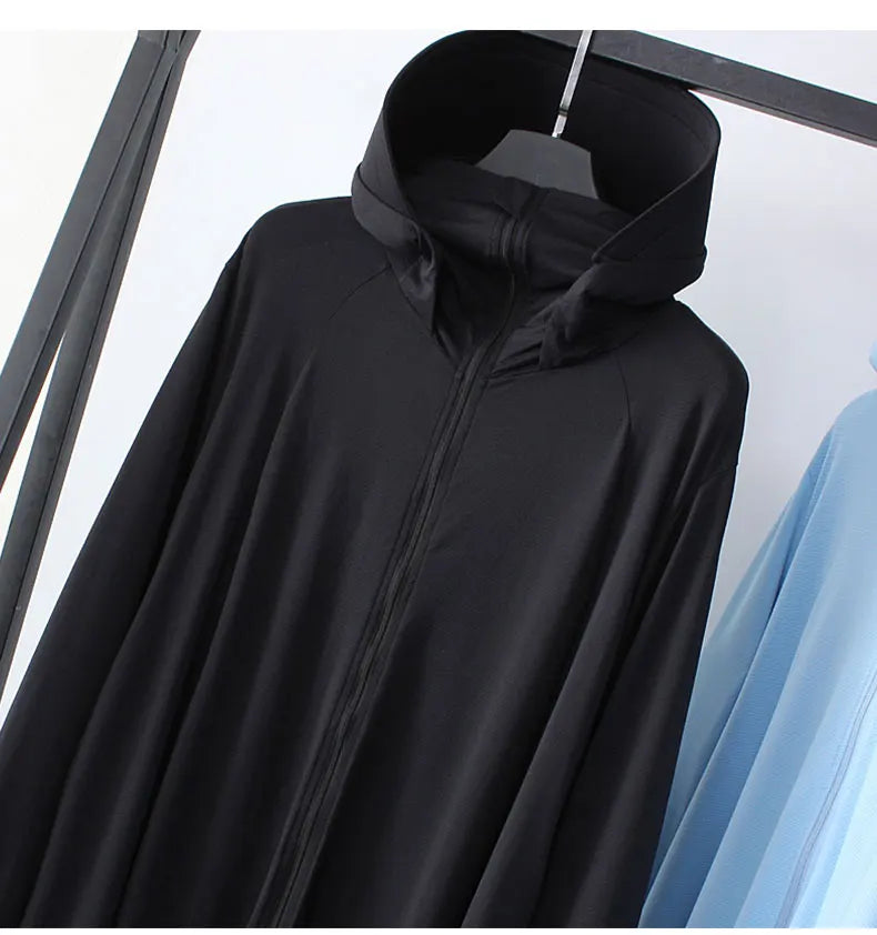 Sunscreen Sun Protection Long Coat Hooded Washable Ruffles Adjustable Waist Beach Anti-UV Dress For Women UPF50+ Long Coat 5XL