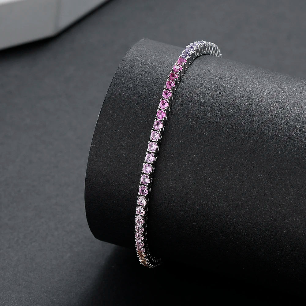 New 2 mm Rainbow Solid 925 Silver Jewelry Colorful Cubic Zircon Colorful Pretty Tennis Chain Bracelets