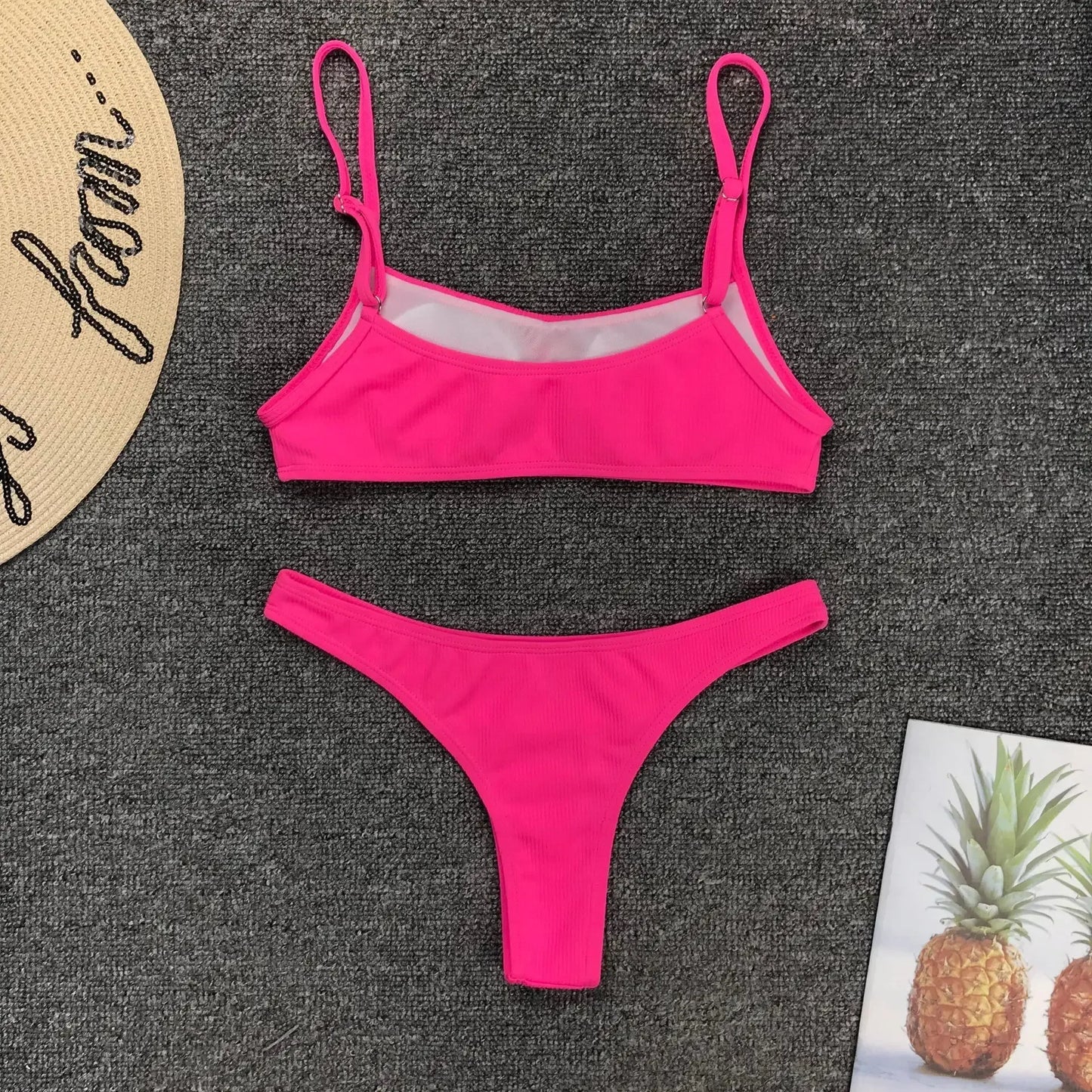Neon Hot Pink Micro Bikini Push Up Swimsuit Women Padded Summer Beach Wear Bathing Suit Mujer Thong Swimwear Biquini Brazilian