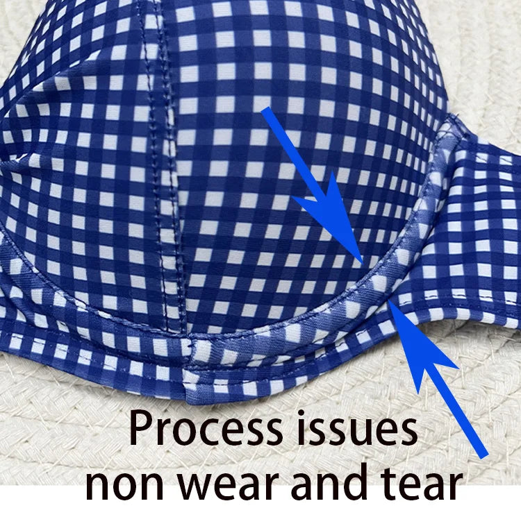 Miyouj Bow Bikinis 2024 Biquin Pleated Swimsuit Women Plaid Print Bikini Set Sexy Swimwear Push Up Beachwear Low Waist Bath Suit