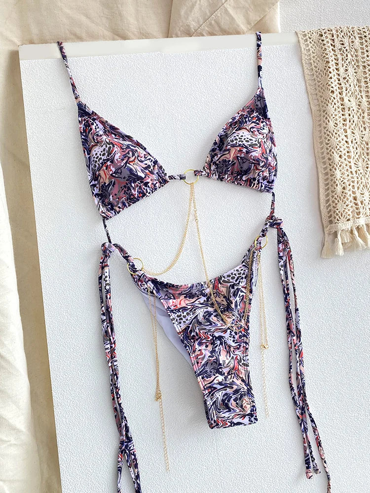 Triangle Bikini Sets Print Swimsuit Women 2023 Bikinis Bandage Swimwear Micro Thong Two Piece Suit Biquini Brazilian Swimsuits