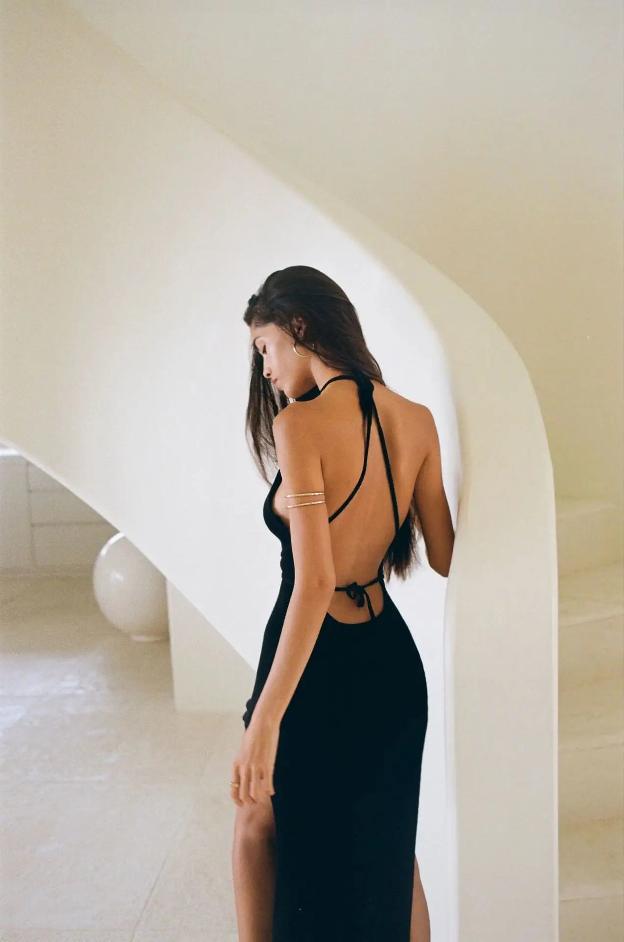 2024 Kintted Cover Up Beach Sexy See Through Maxi Slit Bodycon Backless Summer Dress Bikinis Cover-ups Elegant Halter Beachdress