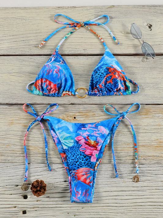 Print Bikini Set Tie Dye Bikinis Sexy Swimwear Women Block Color Adjust Bathing Suit High Quality Bandage Swimsuit Female