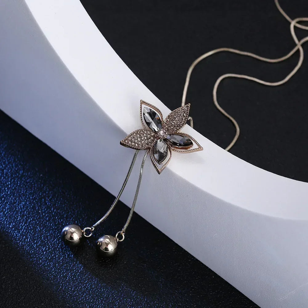 2024 Flower Long Necklaces for Women Fashion Crystal Choker Collier Femme Statement Necklaces&Pendants Accessories