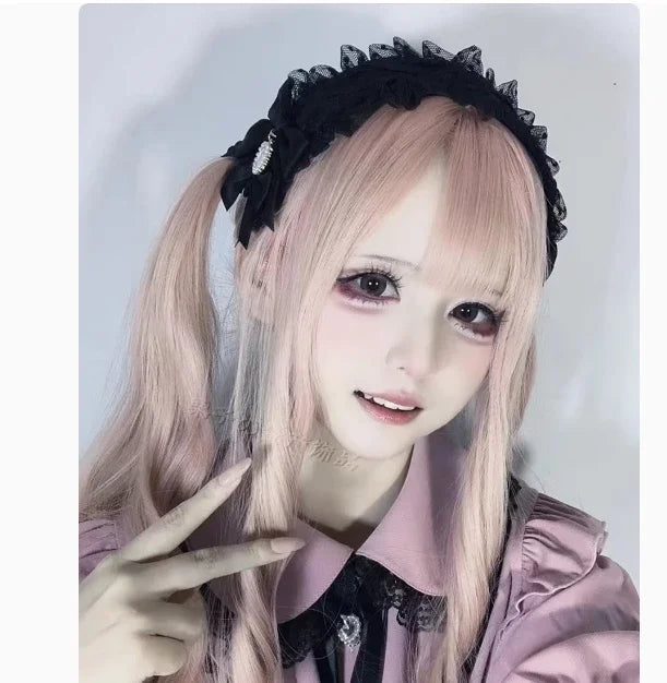 Lolita Hairband Lace Bow New Headwear Sweet Heart Shape Rhinestone Pendant Headband Japanese Style Hair Accessories for Women