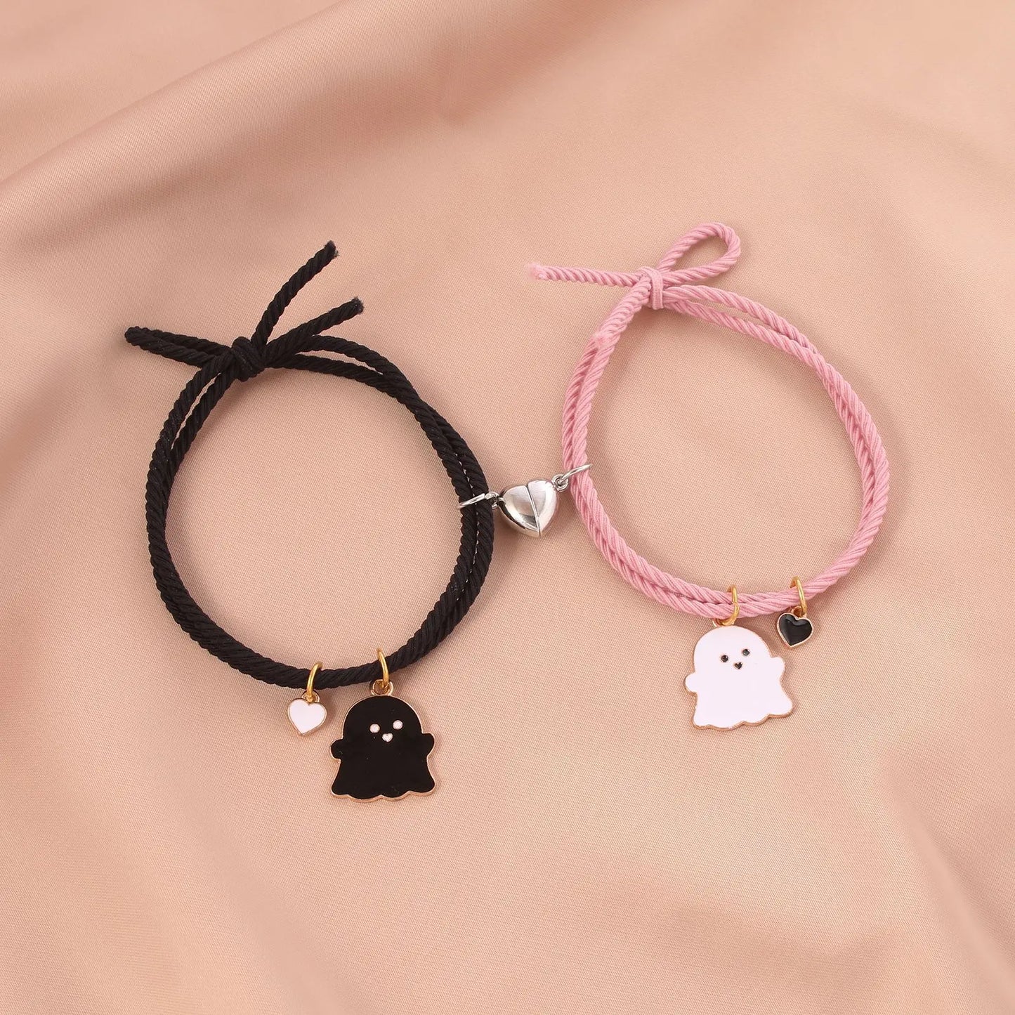 Halloween 2Pcs/Set Ghost Braided Bracelet For Lovers Long Distance Heart Magnet Couple Bracelets Friendship Fashion Jewelry Gift
