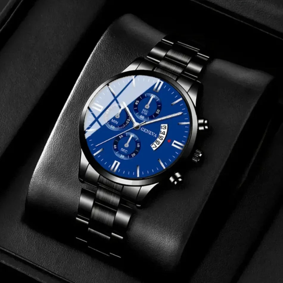 3pcs/set Fashion Business Men's Watch Calendar Alloy Male Watch Bracelet Necklace Jewelry Set Deal Choice for Gifts To Men