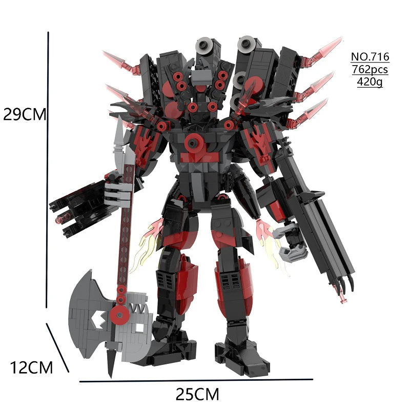 New Skibidi Toilet Titan Guitor Speaker Man Building Blocks Set With Battle-axe Creative DIY Bricks Toys For Boys Christmas Gift