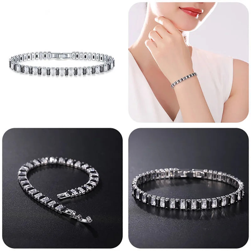 Rainbow Crystal Tennis Bracelets for Women Kpop Silver Color Friend Gifts Colorful Zirconia Bangle Chain on Hand Jewelry H167-M