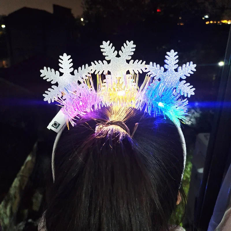 Christmas Hair Band Glowing Crutch Headband Xmas Tree Snowflake Hair Band Deer Horn Light Flashing Headwear Merry Christmas Gift