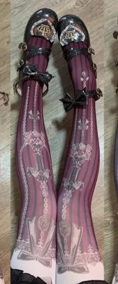 Multicolor Gothic Style Original Retro Printing Pantyhose Girls Lolita Socks Spring Fall Women's Tights Stockings