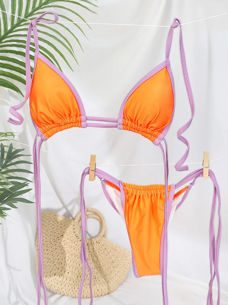 Miyouj Bandage Bikinis Patchwork Swimwear Sexy Bikini Set Triangle Swimsuit Women Micro Thong Push Up Beachwear Summer Biquini