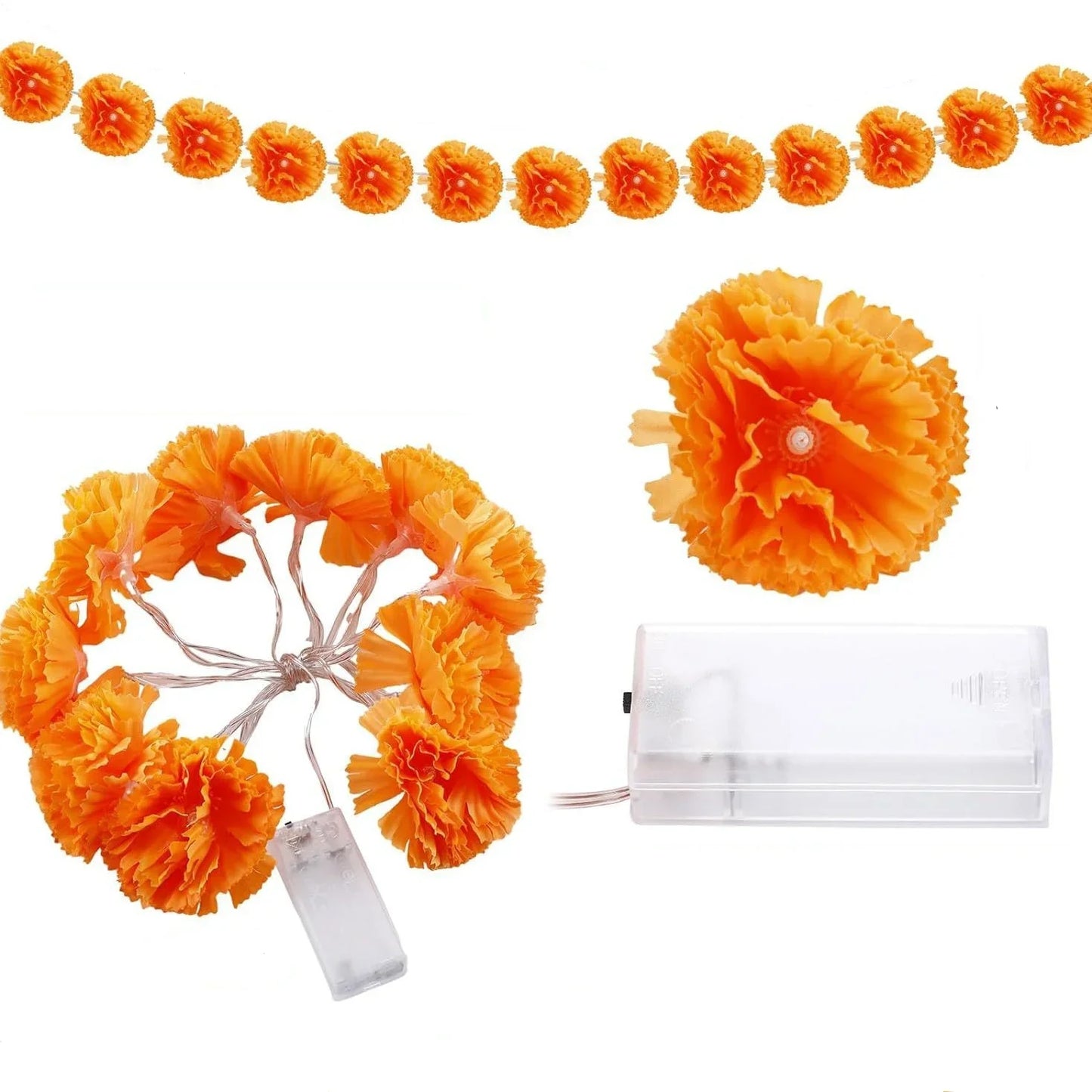 3M Mexican Marigold Artificial Flowers Day of The Dead DIY Home Outdoor Decor Halloween Diwali Party 1.5m Garland String Lights