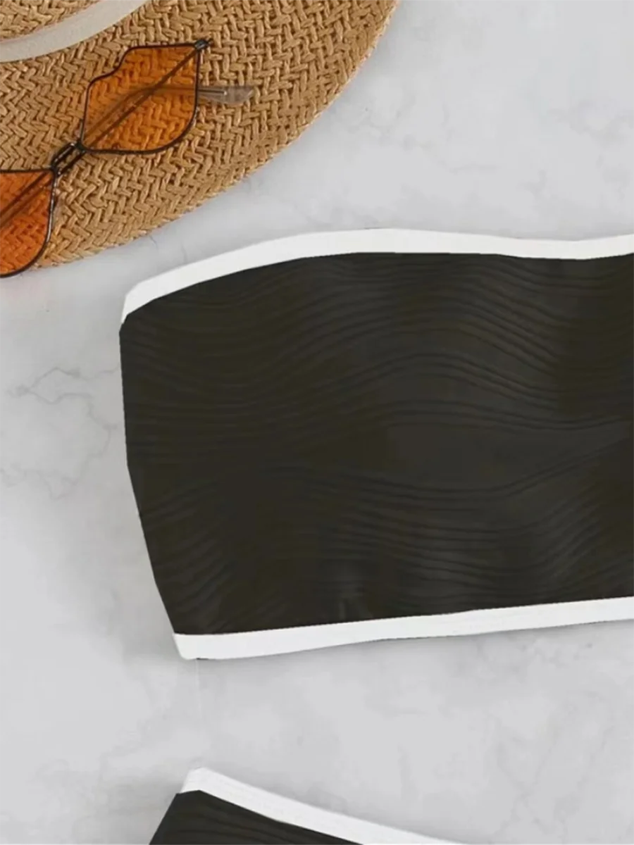 Contrast Binding Bandeau Bikinis 2025 Women Sexy Thong Swimsuit Push Up Swimwear Female Bathing Suit Swimming Summer Beachwear