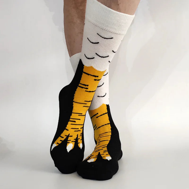 Men Funny Chicken Paw Crew Socks Hen's feet Yellow Long Leg Man Couple School Freak 3D Socks