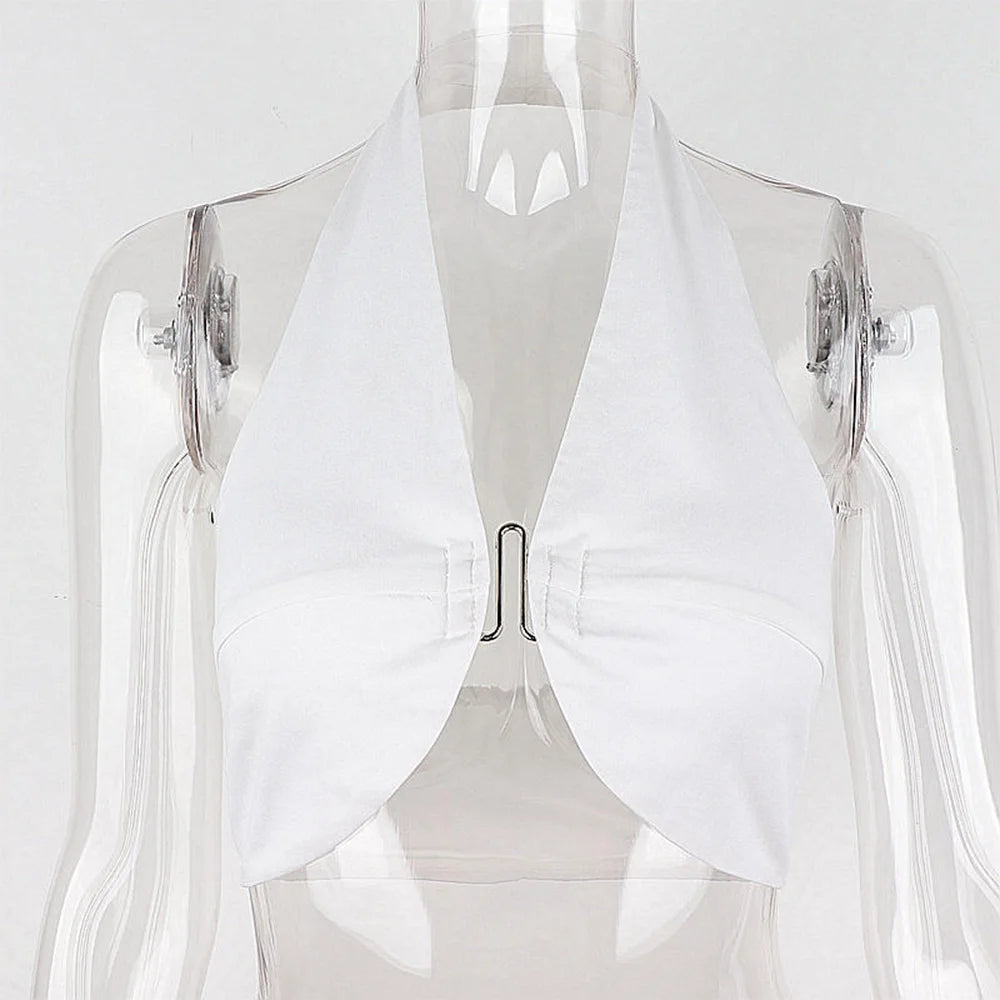 FZCSPEED Women's Sexy Halterneck Top Strapless Open Back Crop Top Slim Fit Elegant Crop Top