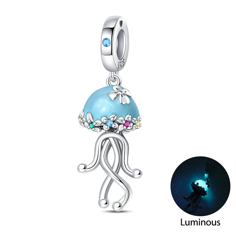 New 100% 925 Sterling Silver Ocean Luminous Sea Turtle Dolphin Octopus Charms Beads Fit Qikaola Original Bracelets DIY Jewelry