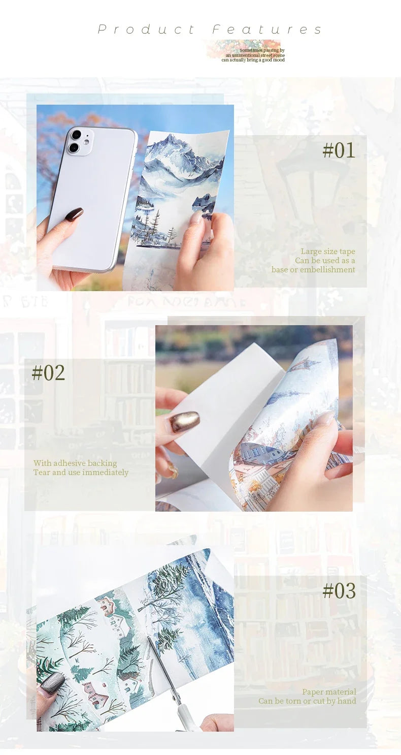 JIANWU 80mm*200cm Road View Series Vintage Travel Flower Landscape Material Collage Washi Tape Creative DIY Journal Stationery