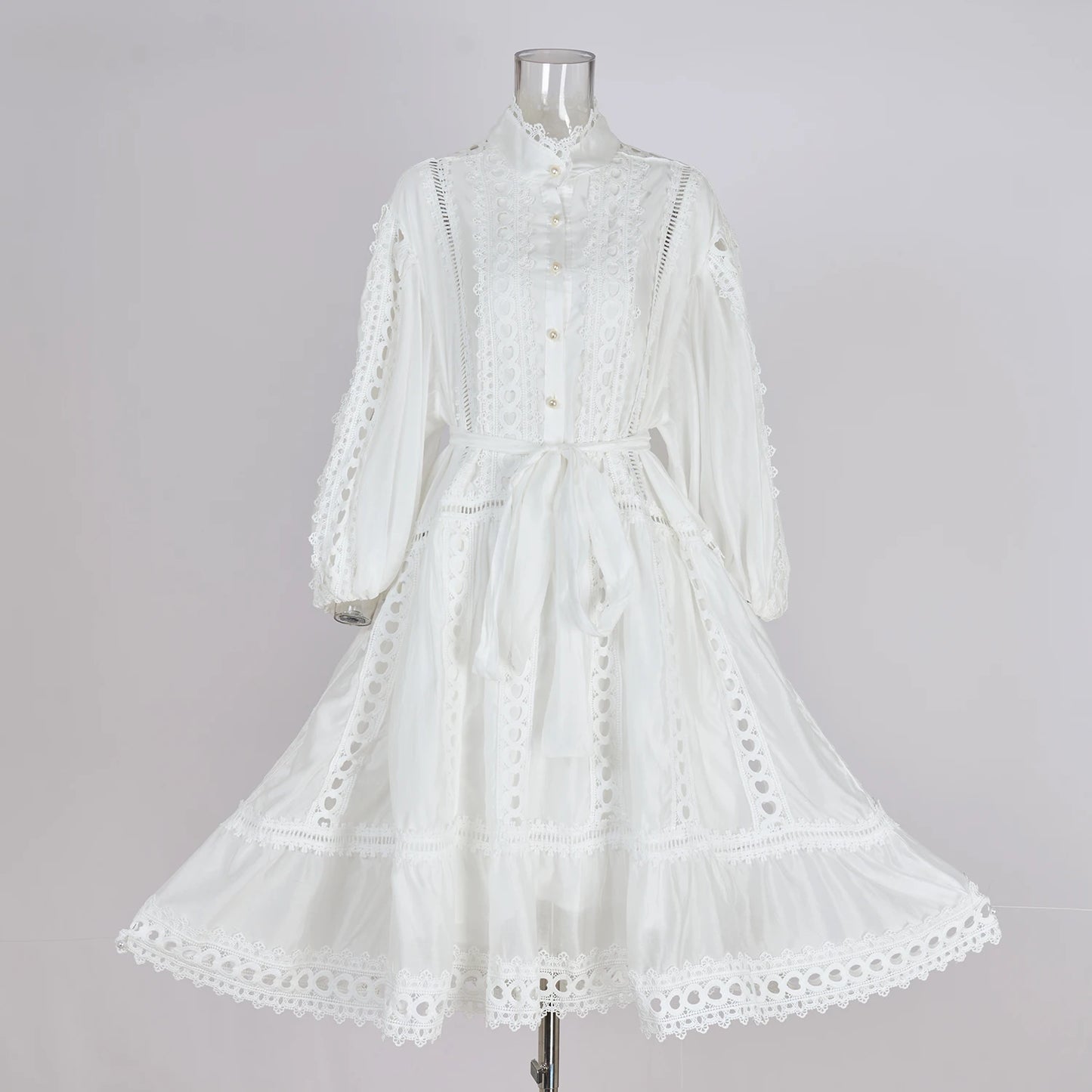 Elegant Embroidery Long Dress 2 Piece Set Women Summer Autumn Hollow Out Crochet Shirts Elastic Waist Long Maxi Skirt Suits