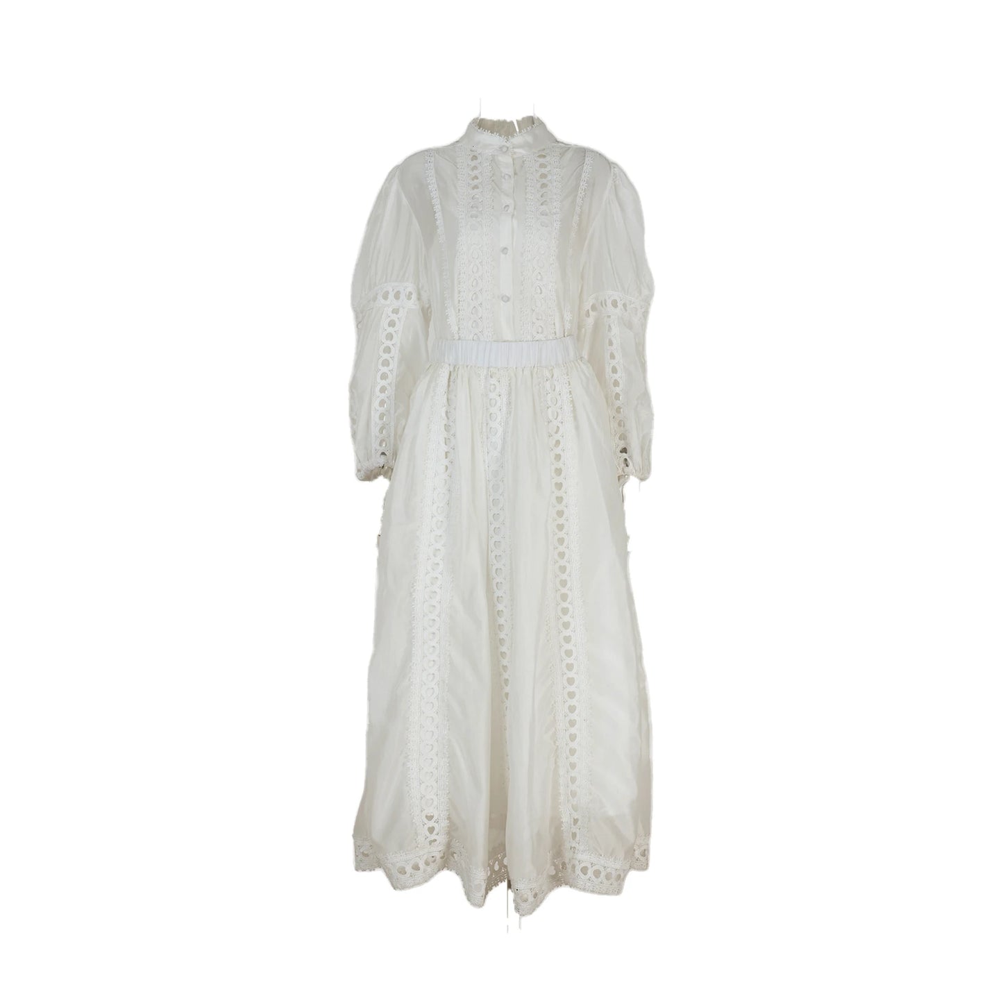 Elegant Embroidery Long Dress 2 Piece Set Women Summer Autumn Hollow Out Crochet Shirts Elastic Waist Long Maxi Skirt Suits