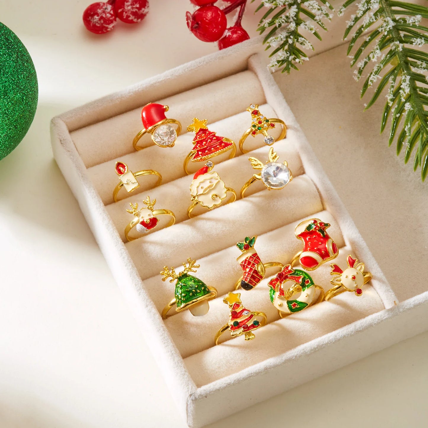 Christmas Tree Zircon Christmas Opening Ring For Women Dripping Oil Santa Cartoon Ring Elk Snowman Xmas Party Jewelry Friend