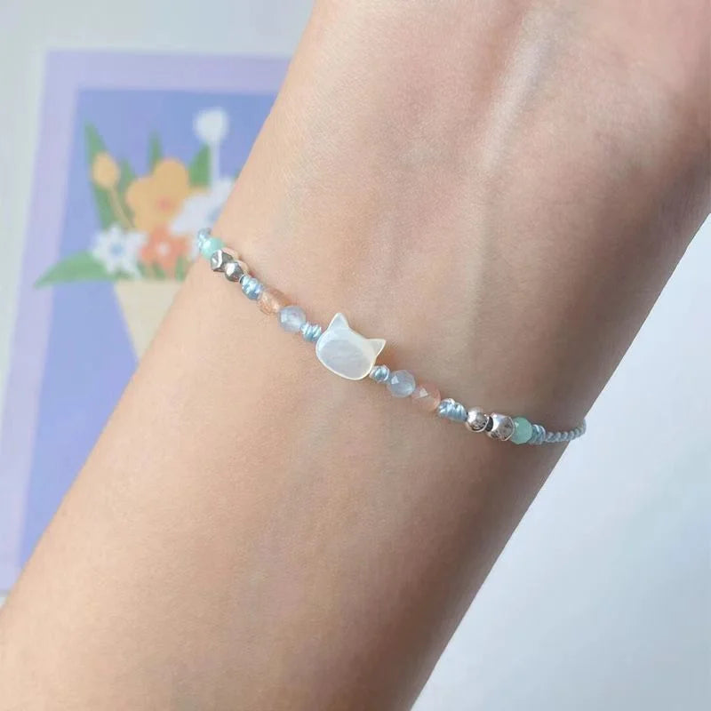 Lucky Pink Crystal Cats Friendship Bracelets For Best Friend Bff Matching Rope Chain Bracelet For Couples Jewelry Gift