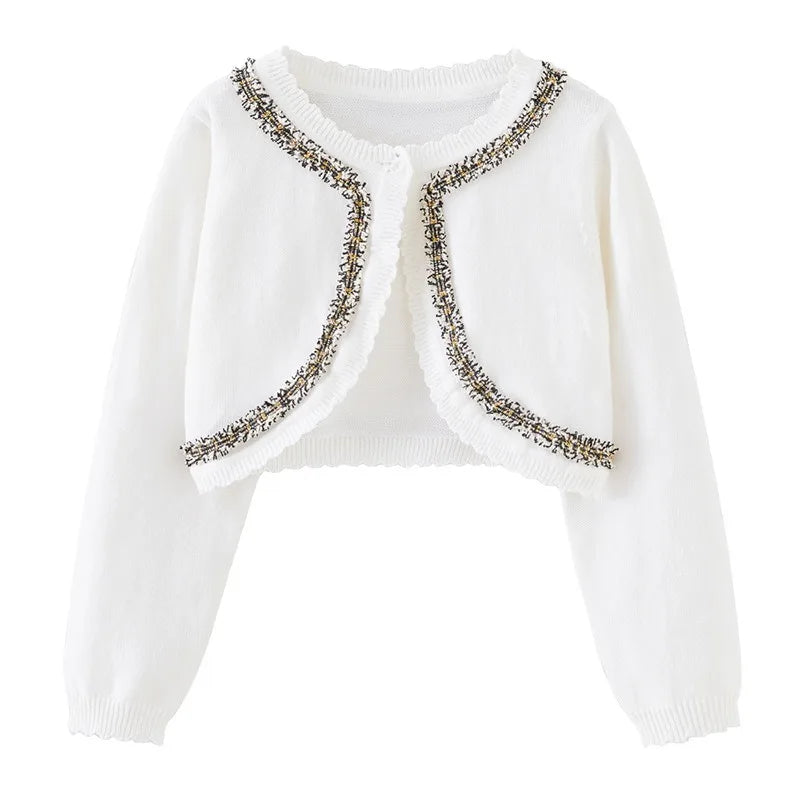 2-14 years old Purple girls Cardigan Thin Spring Children's knit sweater 3 4 6 8 10 12 14 year old children's clothing