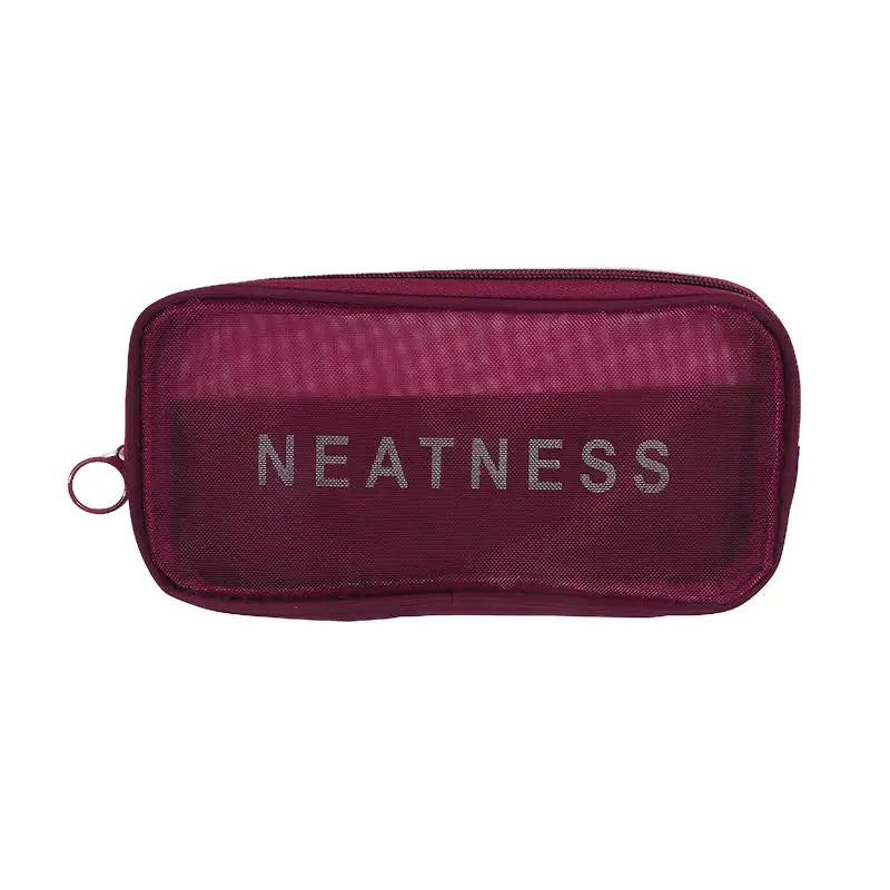 Transparent Mesh Makeup Bag Women Travel Toiletry Wash Cosmetic Bag Storage Case Letter Printed Zipper Make Up Bags 3 Size