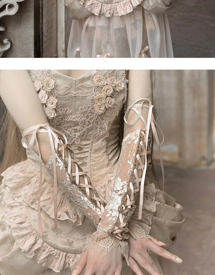 French Court Style Platinum Strap Adjustable Lace Hand Sleeves Original Design Women's Romantic Lace Oversleeves