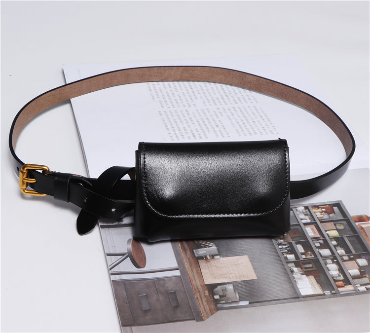 Genuine Leather Women's Thin Waistband Small Girdle Bag With Belt Korean Simple All-Match Decorative Dress Jeans Waist Belt
