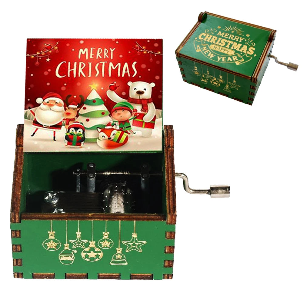 Wooden Happy Birthday Laser Carved Retro Hand Cranked Music Box The Best Unique Christmas Gift For Valentine's Day And