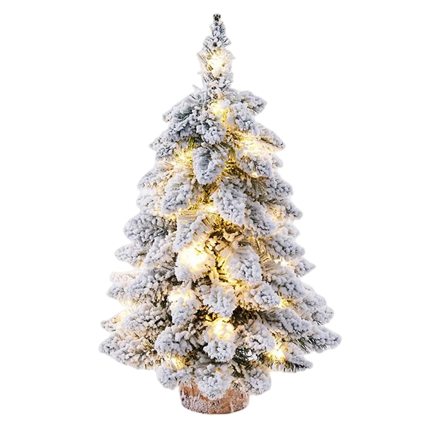 Christmas Tree Tabletop Figurine Snow Flocked with LED Lights Home Table Desk Decor Warm Christmas Gift Ornament  Artificial
