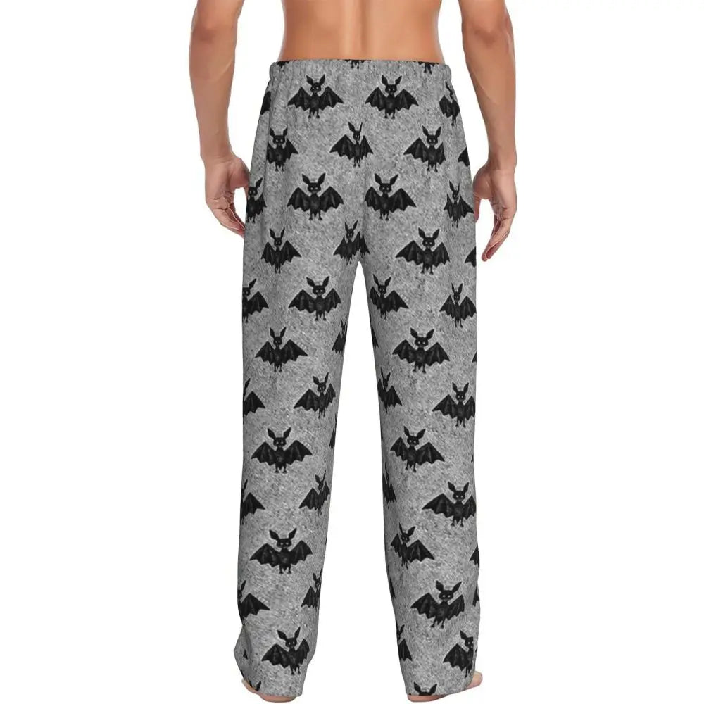 Custom Cute Spooky Halloween Bats Black And Purple Pajama Pants for Men Lounge Sleep Drawstring Sleepwear Bottoms with Pockets