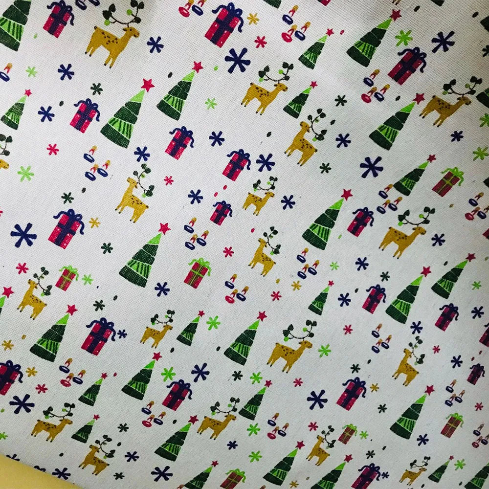 45x145cm Elk Snowflake Printed Linen Cotton Fabric Wrinkle-Resistant for Doll Clothes DIY Quit Sewing Kits Christmas Gift Craft