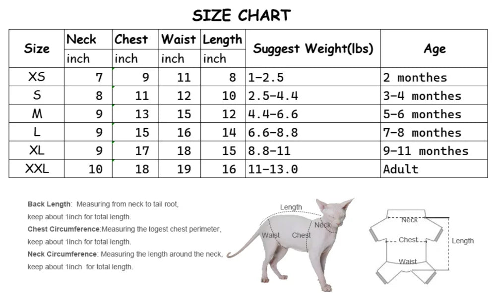 DUOMASUMI Summer Cat Vest for Hairless Breeds - Stretch Cotton & Ultra-Soft Cooling Top for Sphynx, Devon Rex& Abyssinian Cats