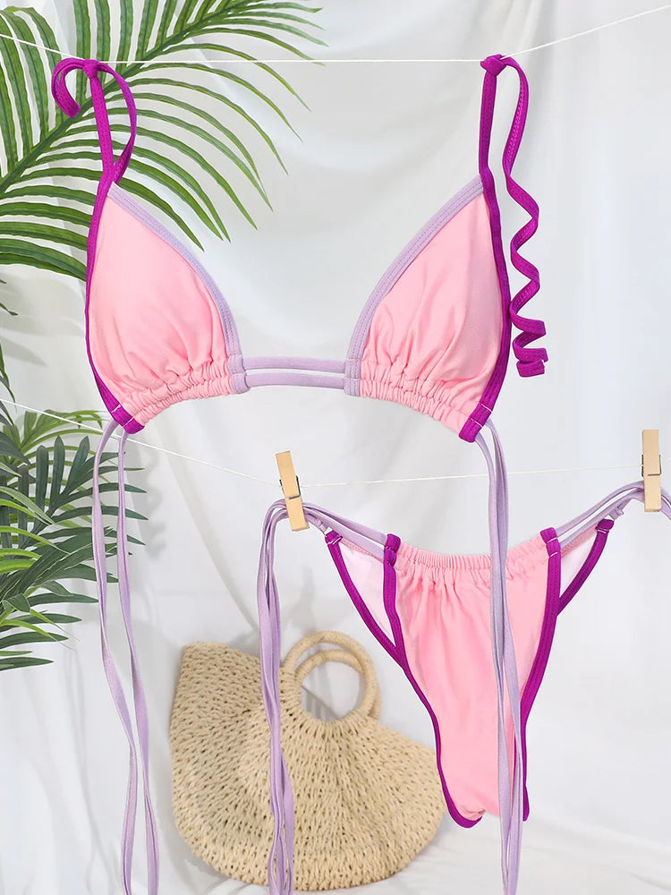 Miyouj Bandage Bikinis Patchwork Swimwear Sexy Bikini Set Triangle Swimsuit Women Micro Thong Push Up Beachwear Summer Biquini