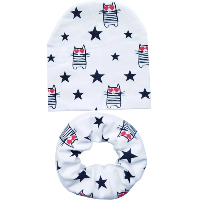 Star Print Cotton Baby Hat Autumn Winter Baby Girls Hat Boys Cap Toddlers Infant Cap Scarf Children Bonnet Hats