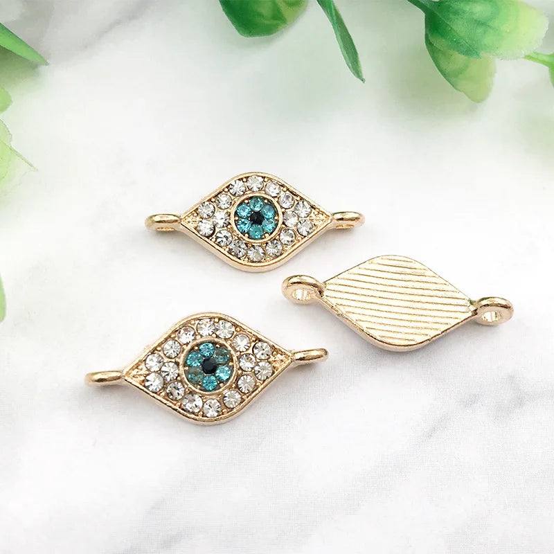 KC 2 Holes Connector Rhinestone Evil Eye Charm For Jewelry Making DIY Bracelet Necklace Bangle Accessories Supplies Wholesale