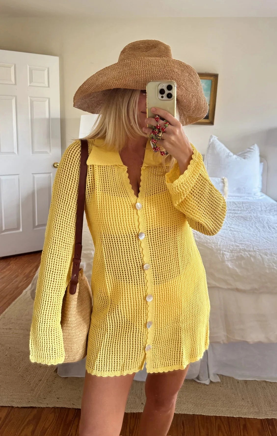2025 Summer Women's Loose V Neck Button Coverup Cardigan Sexy Knit Mesh Beach Dress Swimsuit Cover Up Casual Vacation Wear K187