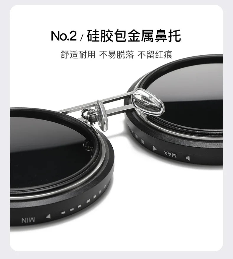 KLASSNUM ND Sunglasses Dimming Glasses Men Outdoor Polarized Sun Glasses Retro Punk Round Frame Women ND9 Tint Eyepiece New In