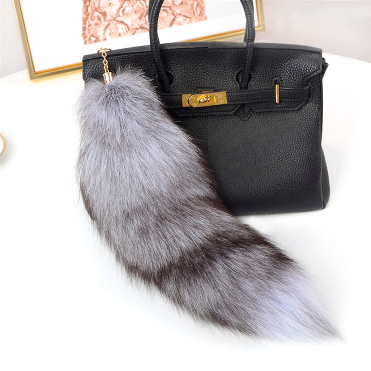Naturally Fashion Fox Tail Keychain Wolf Tail Fur Tassel Bag Tag Black And Brown Charm Keyring Pom Pom Holder Strap Chain Gifts