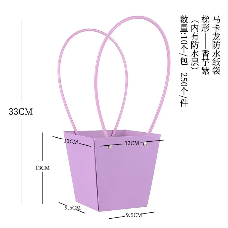 10pcs Christmas Gift Flower Kraft Paper Handbag Flower Arrangement Portable Box Rectangular Trapezoidal Flower Handheld Gift Box