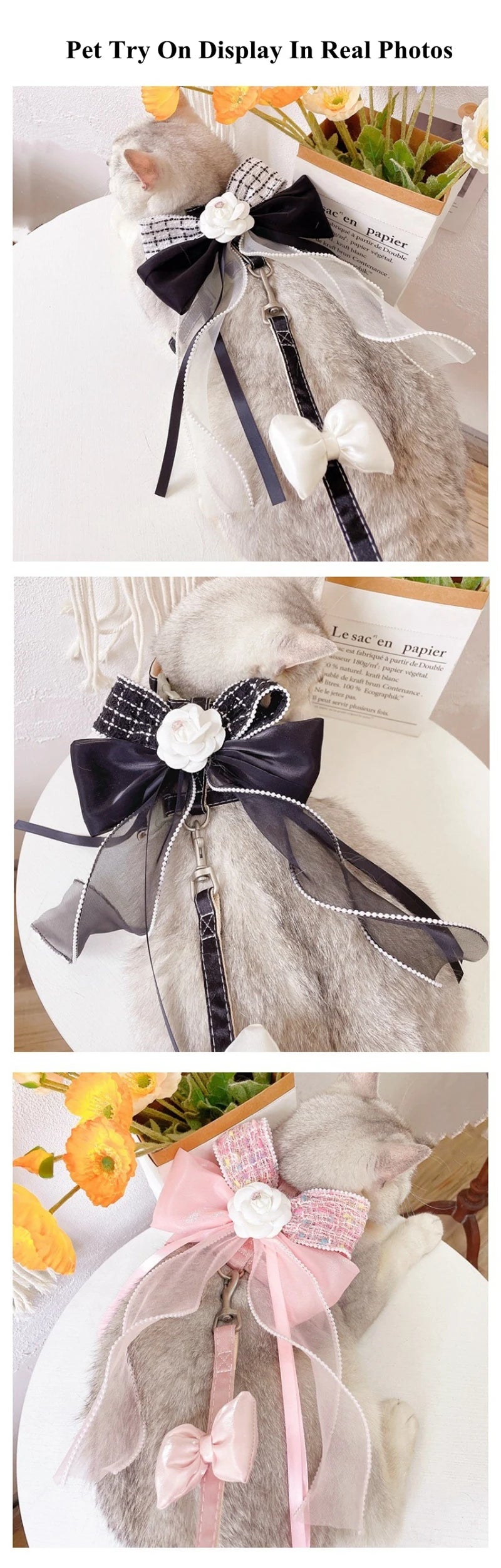 New Pet Cat Dog Traction Suit Fashion Luxury Flowers Bow lace Chest Back Traction Rope Advanced Flower Clothes Dog Walking Rope