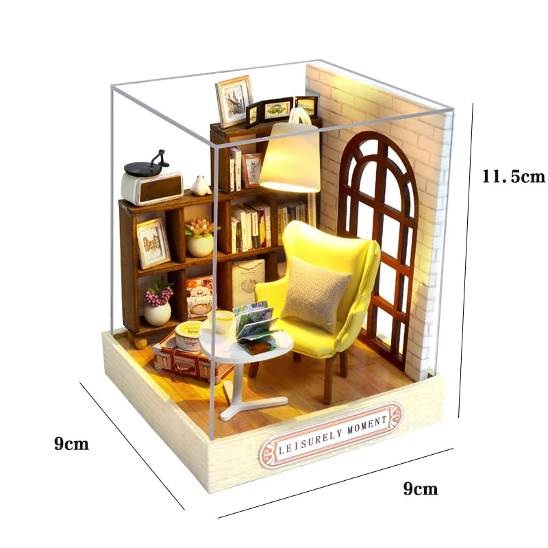 DIY Book Nook Kit Wooden Doll House 3D Puzzle Assembly Toy Home Bookend  Bookshelf Insert With Furniture Toys For Christmas Gift