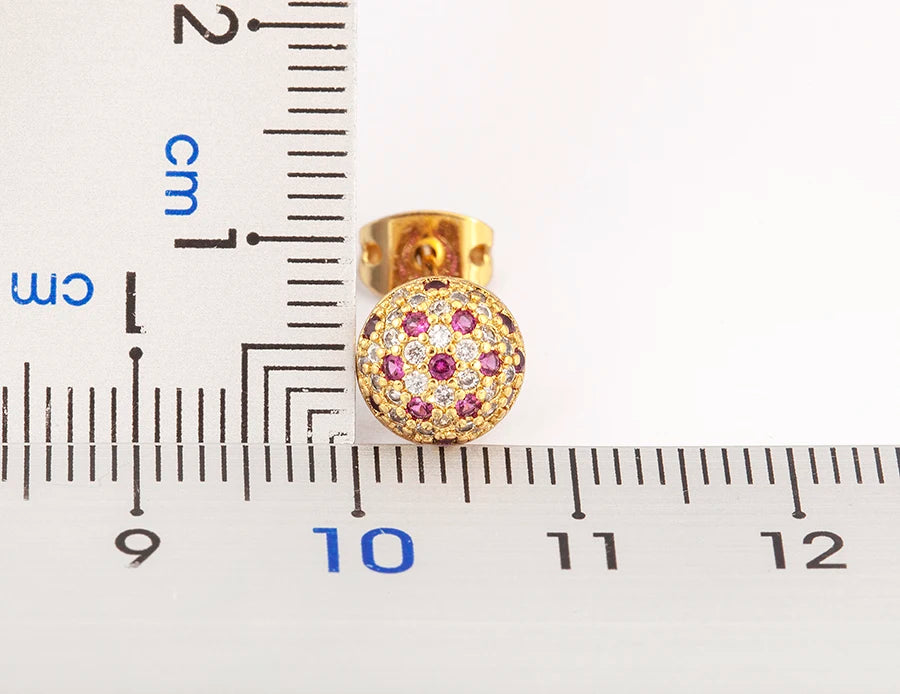 Nidin Korean Fashion Round Shape Pave Colorful Zircon Charm Stud Earrings For Women Birthday Party Ear Jewelry Delicate Gifts